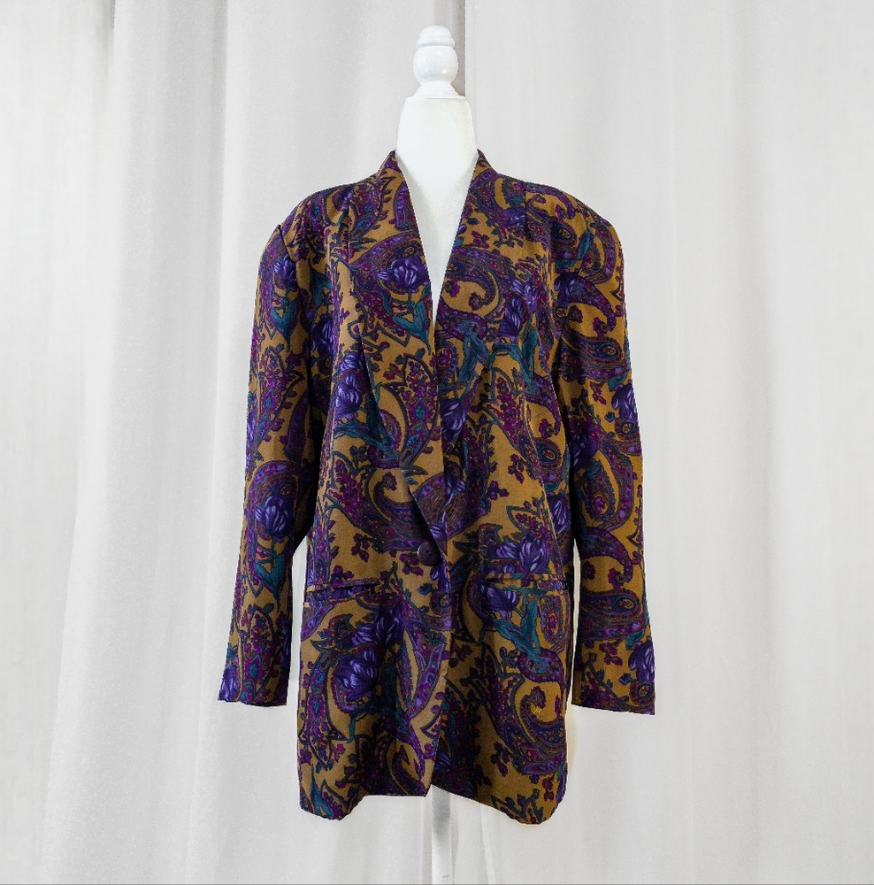 Vintage 90s Michelle Stuart Eclectic Paisley Oversized Blazer